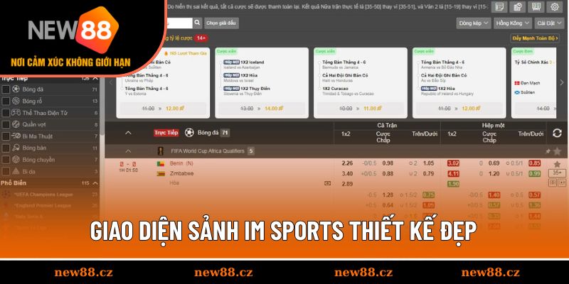 Giao diện sảnh IM Sports thiết kế đẹp